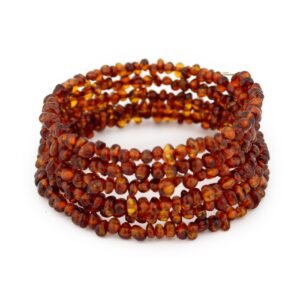 Polished semi rounded beads memory wire cognac color bracelet