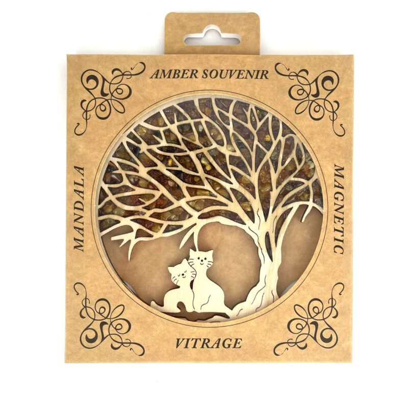 Magnetic Amber Vitrage Souvenir | Cats Under the Tree - Image 2