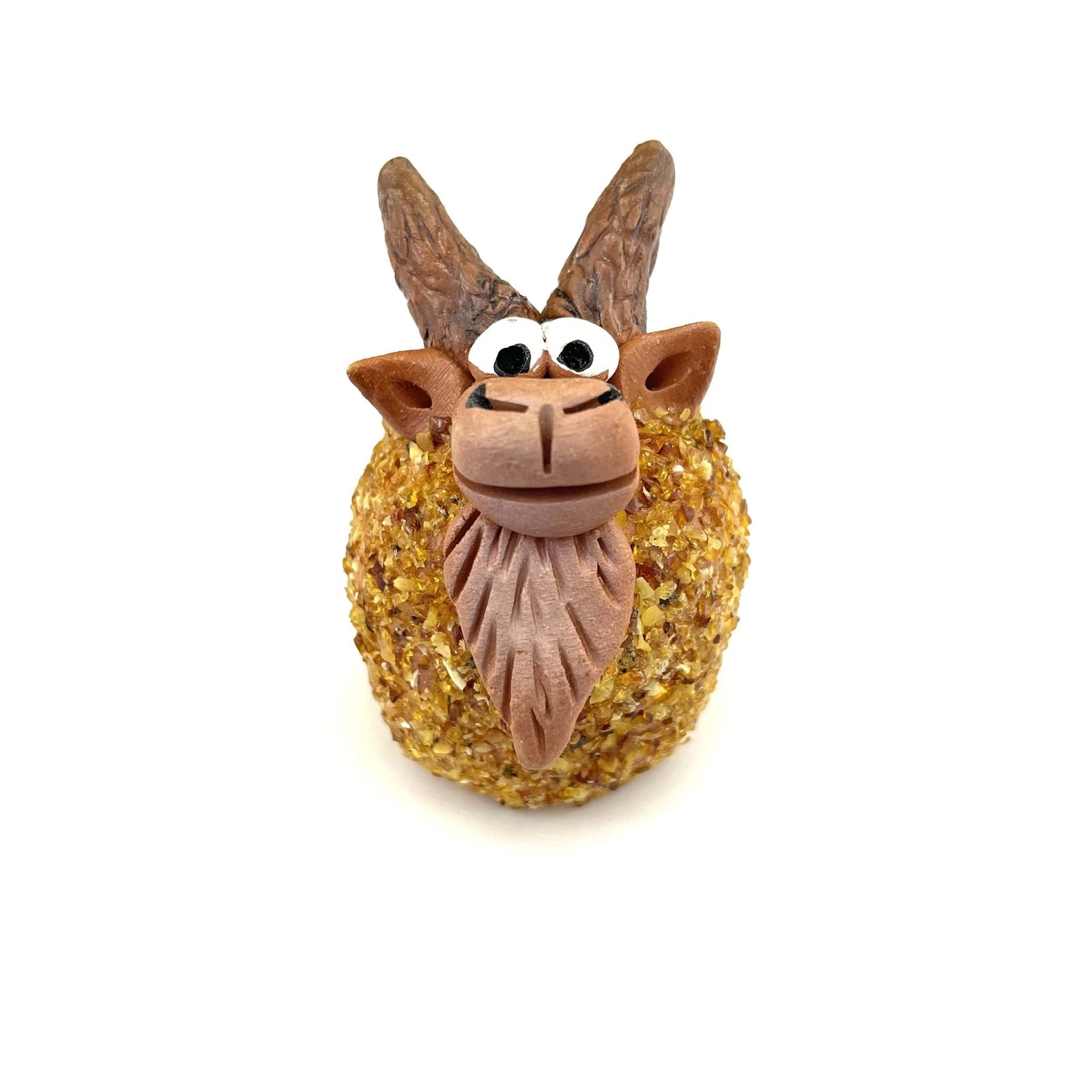Handmade Clay Figurine The Goat Decorated with Amber - Image 3