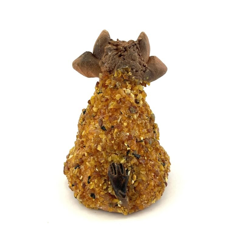 Handmade Clay Figurine The Cow Decorated with Amber - Image 2