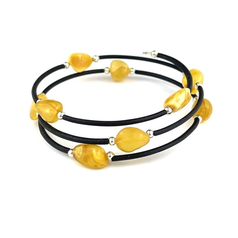 Polished Oval Butter Beads Memory Wire Bracelet