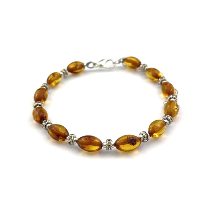 Polished Cylinder Beads Cognac Color Bracelet - Image 2