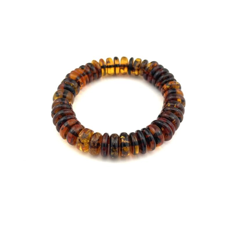 Polished Flat Oval Beads Cognac Color Bracelet - Image 2