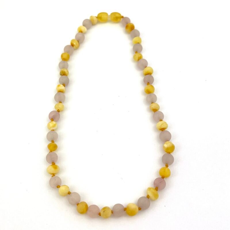 Raw Baby Baroque Beads Pink Quartz and Butter Color Necklace - Image 2