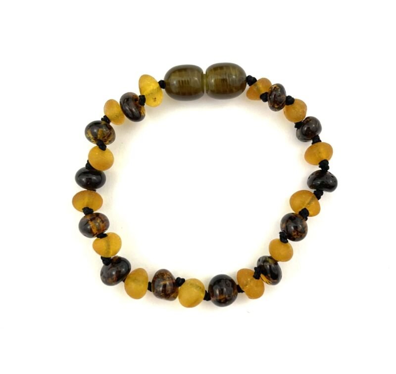 Polished and Raw Mix Baby Baroque Beads Green and Dark Honey Color Bracelet