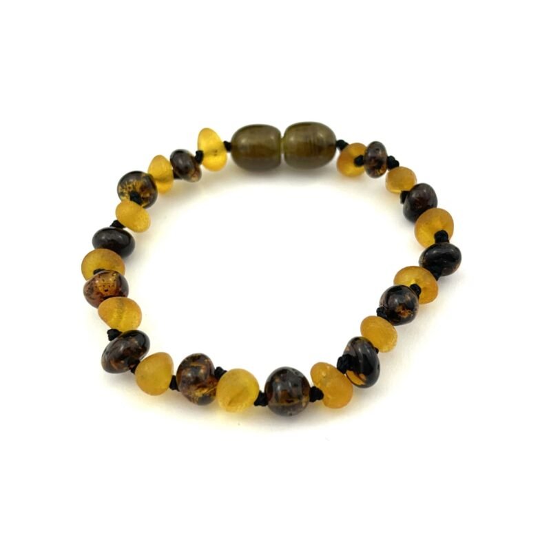 Polished and Raw Mix Baby Baroque Beads Green and Dark Honey Color Bracelet - Image 2
