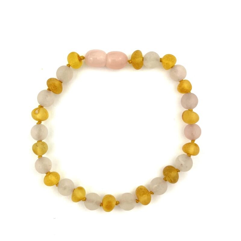 Raw Baroque Beads Pink Quartz and Honey Color Bracelet
