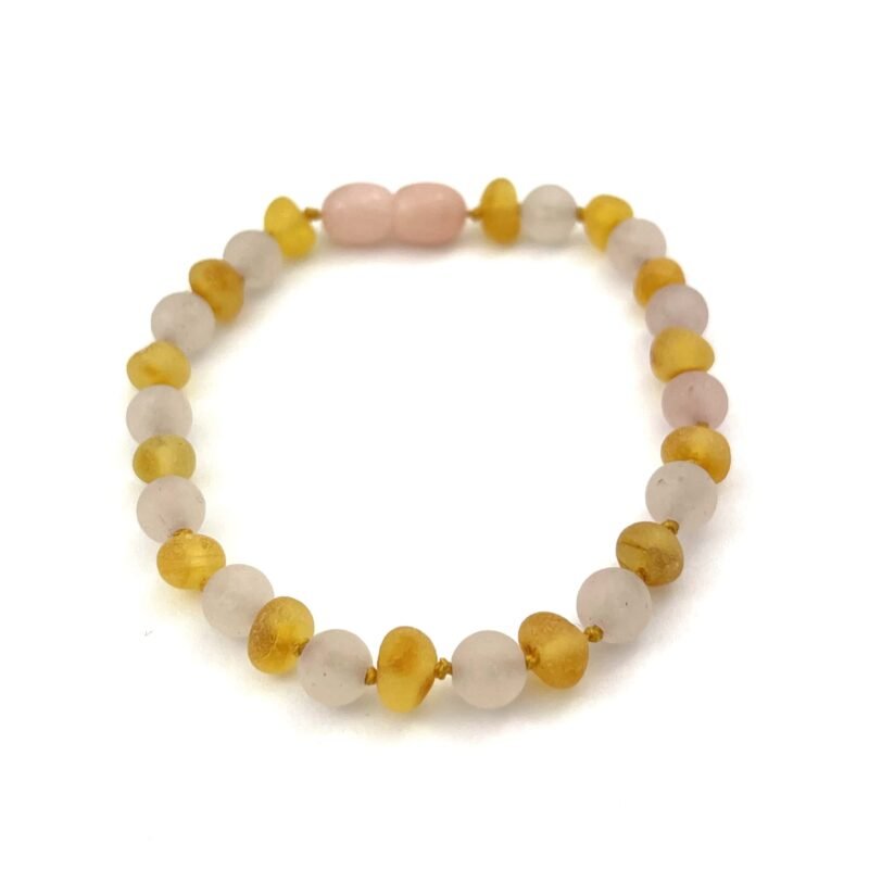 Raw Baroque Beads Pink Quartz and Honey Color Bracelet - Image 2