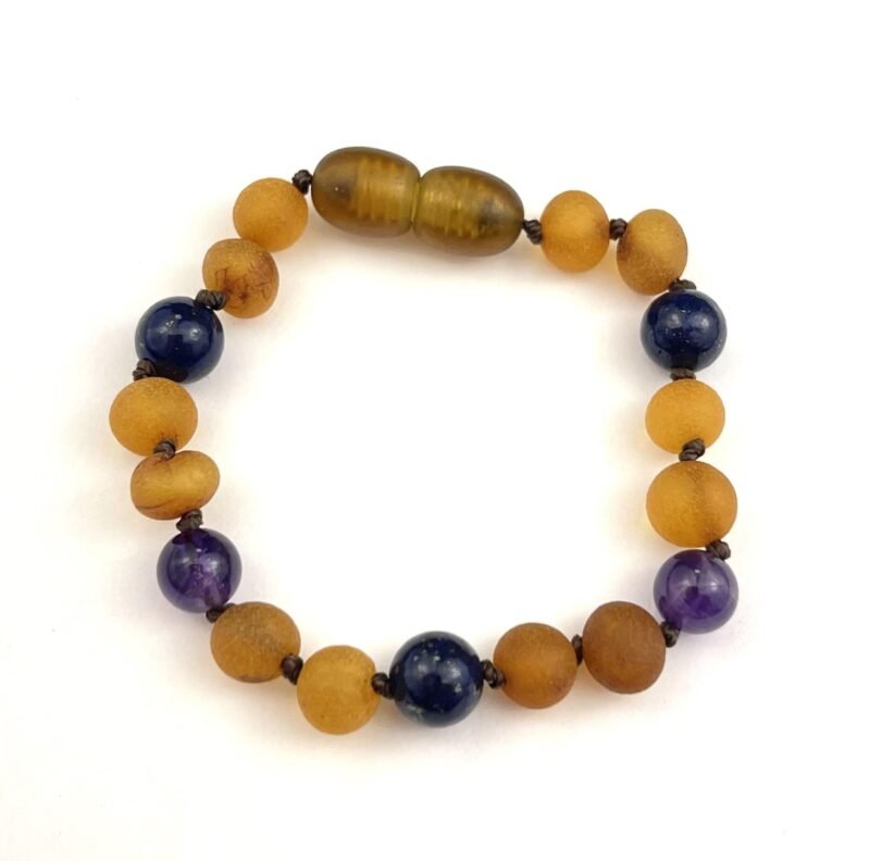 Polished and Raw Baby Baroque Beads Cognac, Purple and Blue Color Bracelet