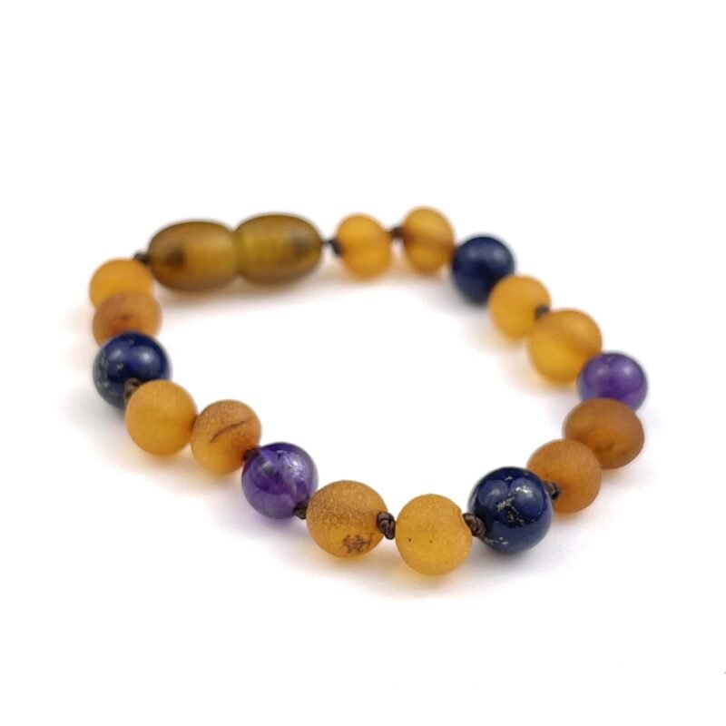 Polished and Raw Baby Baroque Beads Cognac, Purple and Blue Color Bracelet - Image 2