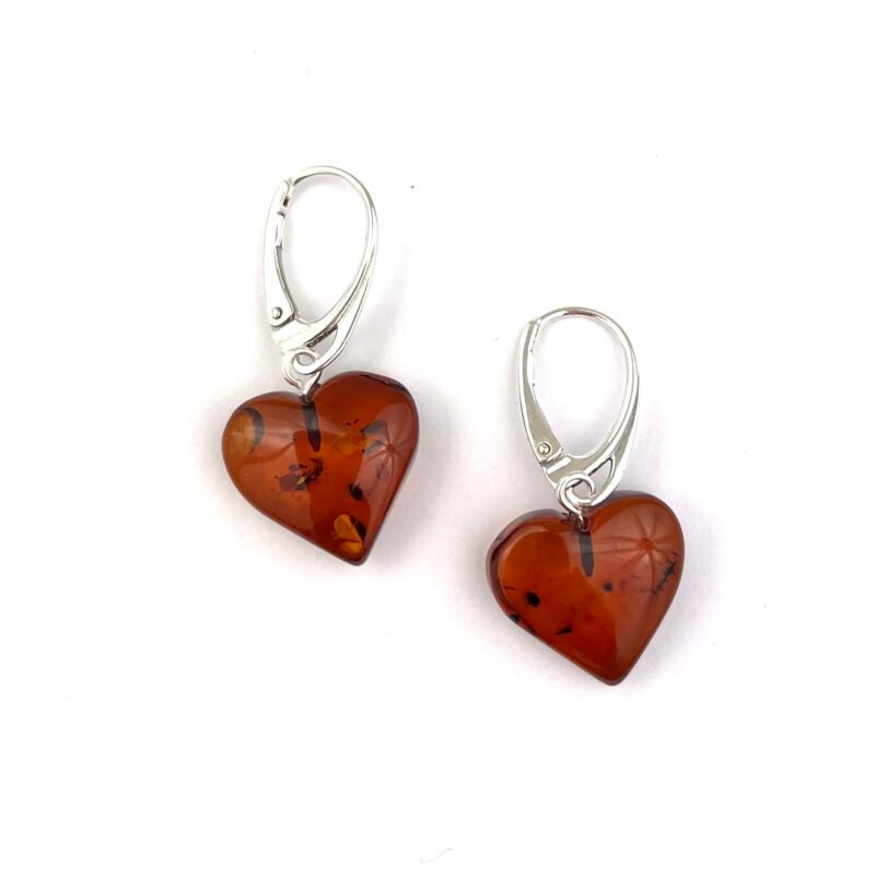 Polished Heart Shaped Brown Color Silver Earrings - Image 2