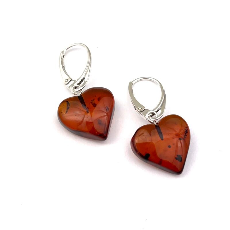 Polished Heart Shaped Brown Color Silver Earrings