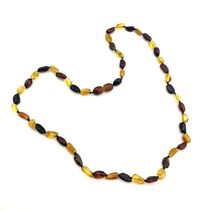 Polished Oval Amber Beads Dark Multicolor Necklace - Image 2