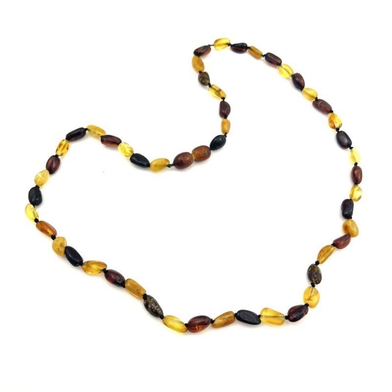 Polished Oval Amber Beads Dark Multicolor Necklace