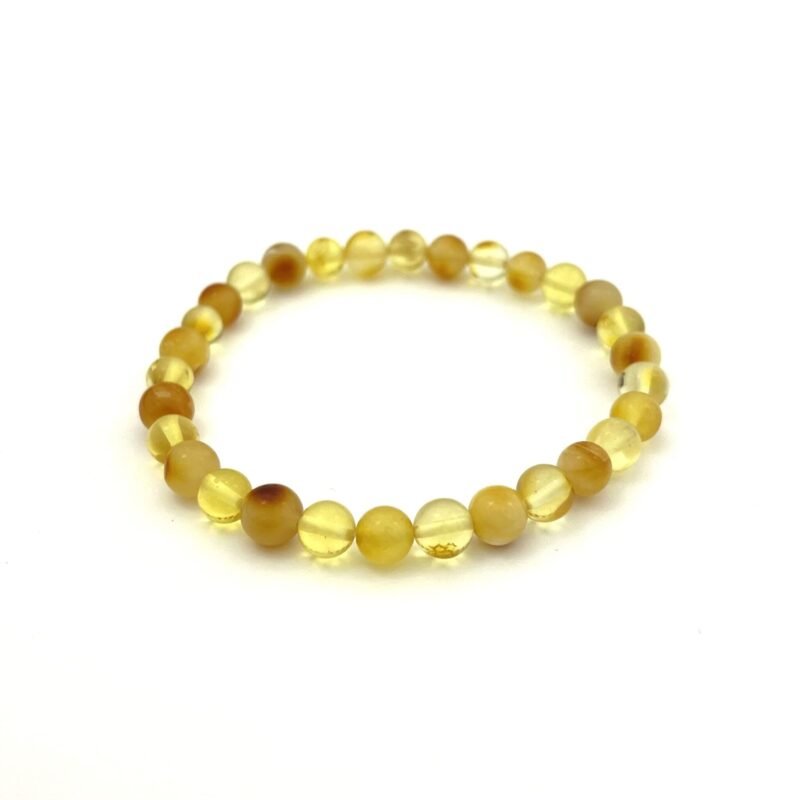 Polished Perfect Round Amber Beads Butter and Lemon Color Bracelet - Image 2